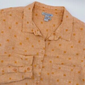 Carbon2Cobalt Linen Blend Button Up Shirt Women's Medium Peach Geometric Print